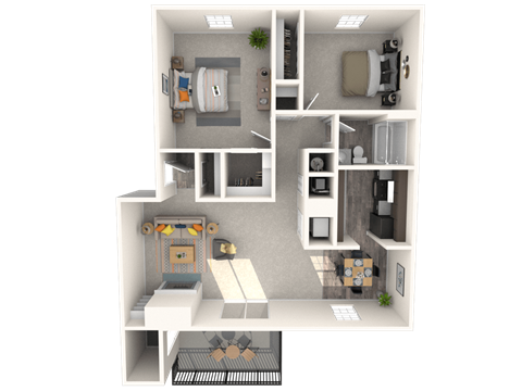 Floor plan for 2 beds, 1 bath, 980 sqft